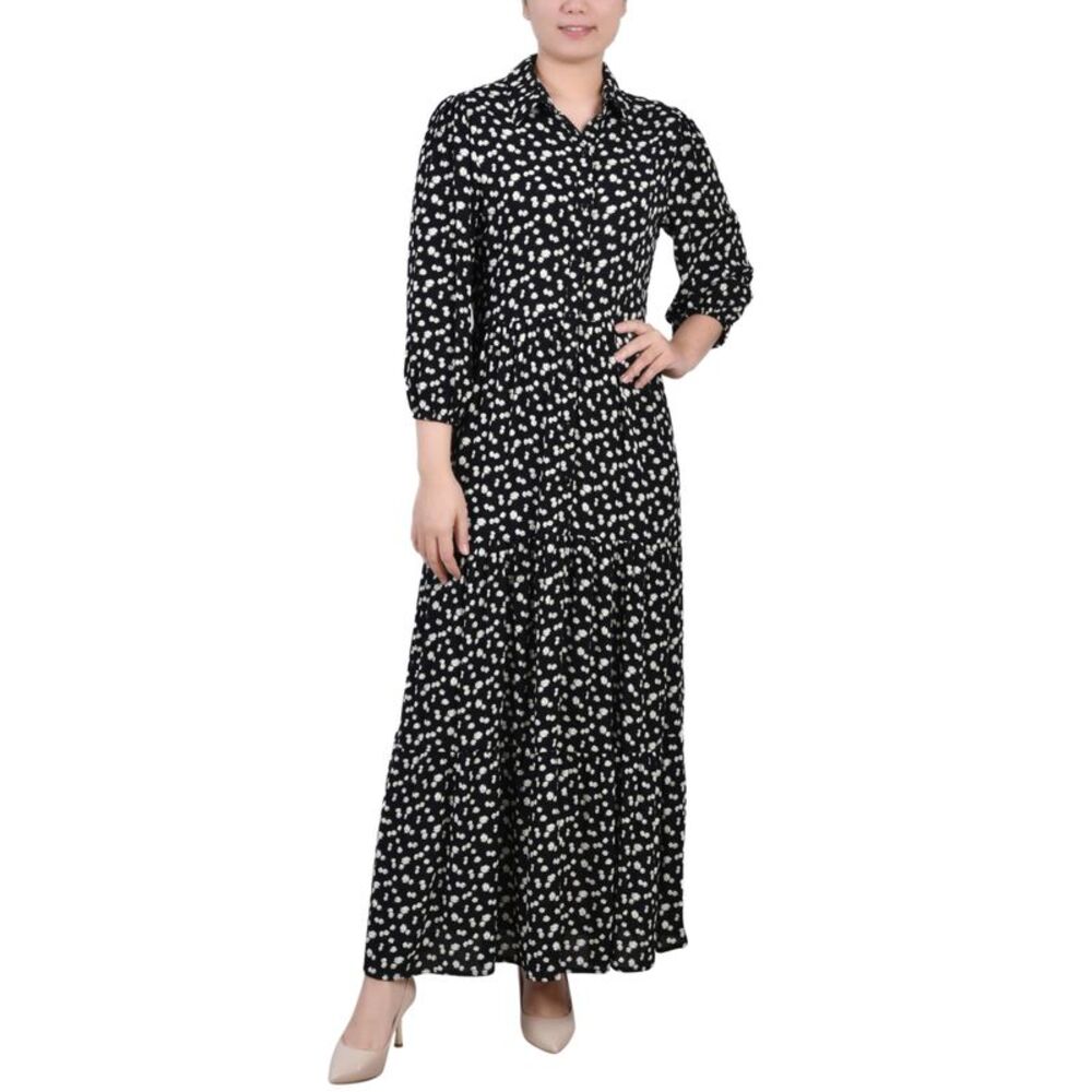 NY Collection Petite 3/4 Sleeve Crinkle Tiered Maxi Dress